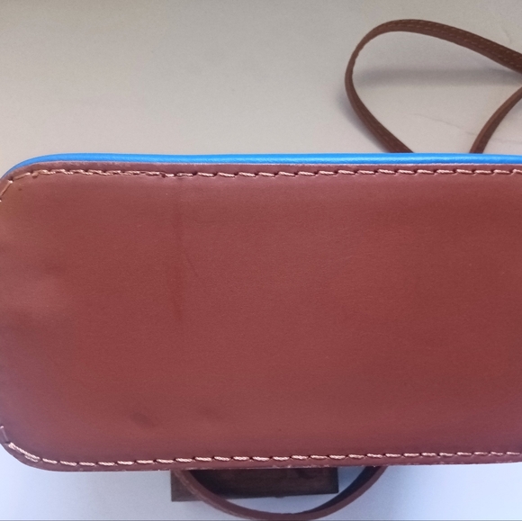 Vera Pelle Royal Blue/Tan Mini Structure Italian Leather Crossbody Bag New - Picture 9 of 11